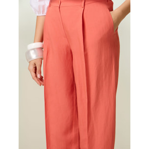 Oltre - Pantalones cropped de mezcla de lino - Naranja sol