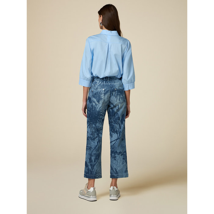 Oltre - Jeans cropped in denim stampato - Azzurro