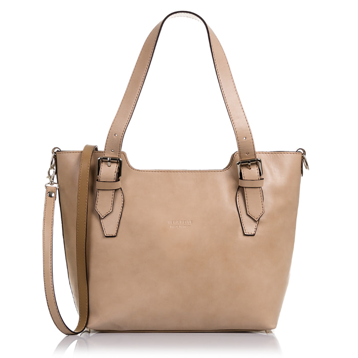FIRENZE ARTEGIANI Borsa Tote da Donna Arezzo. Vera Pelle Tamponato Made in Italy 37x10x25 Cm. Colore: Tortora