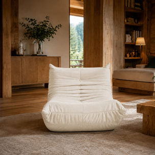Fauteuil compressé en velours beige ALBA