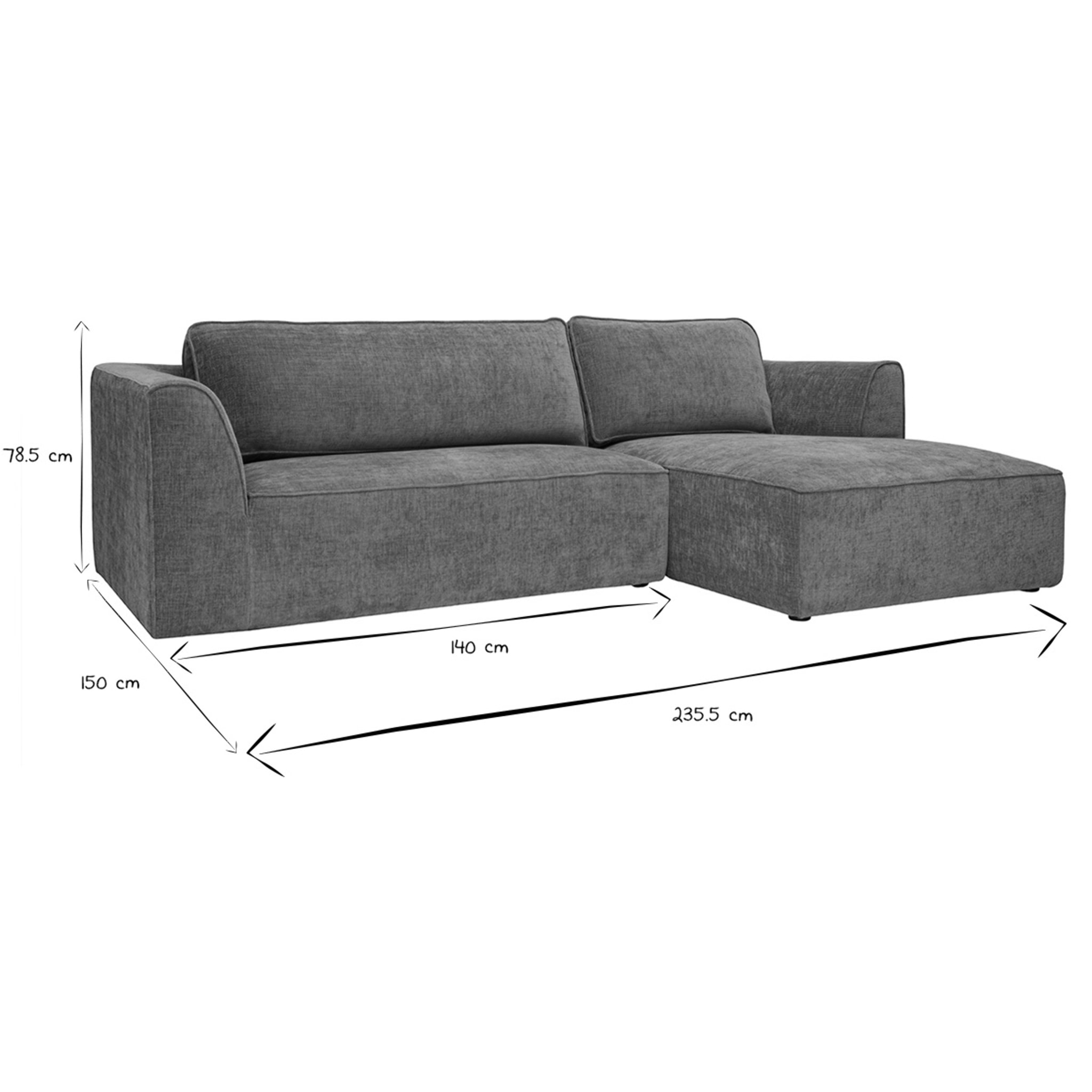 Canapé d'angle droit design en tissu effet velours texturé terre brûlée 3 places GRAMMY