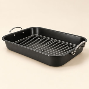 Plat rôtisserie avec grille en acier carbone 43,5 x 29cm AMANDINE