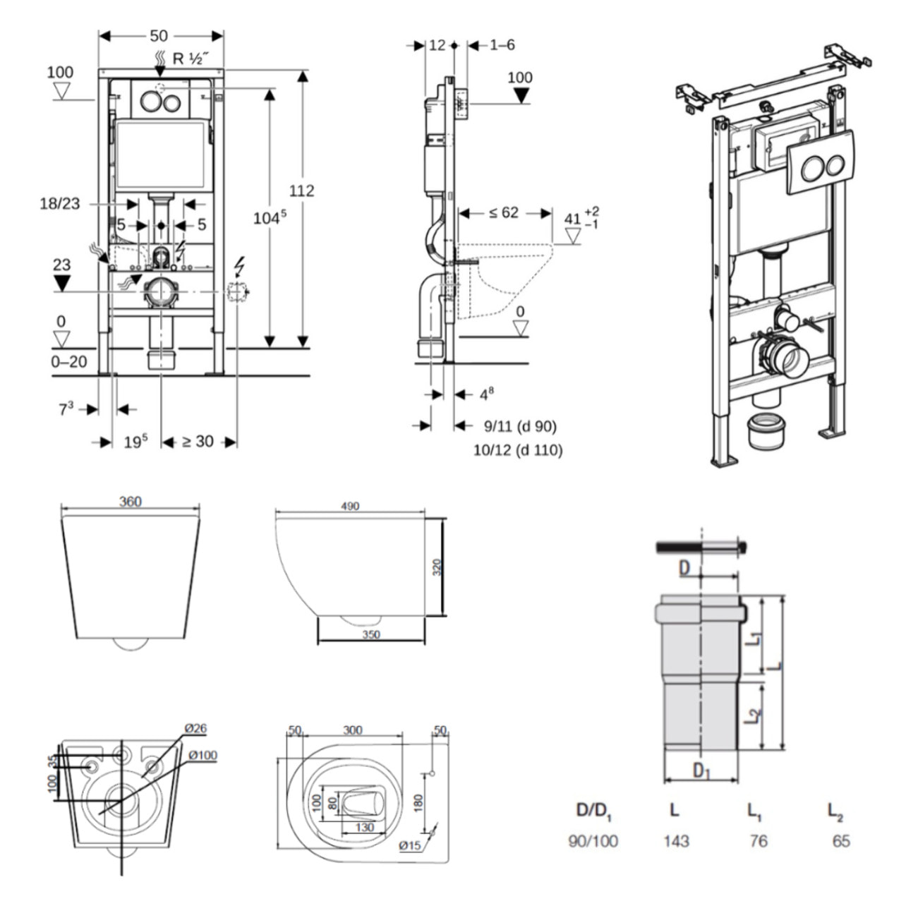 Duofix pack WC bâti-support 112 cm + WC suspendu sans bride Ceramia PixL avec abattant SoftClose + plaque (GEBCEPXBMT03-FR)