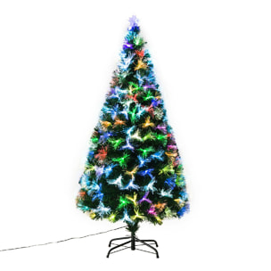 Sapin de Noël artificiel lumineux fibre optique LED multicolore + support pied Ø 74 x 150H cm 180 branches étoile sommet brillante vert