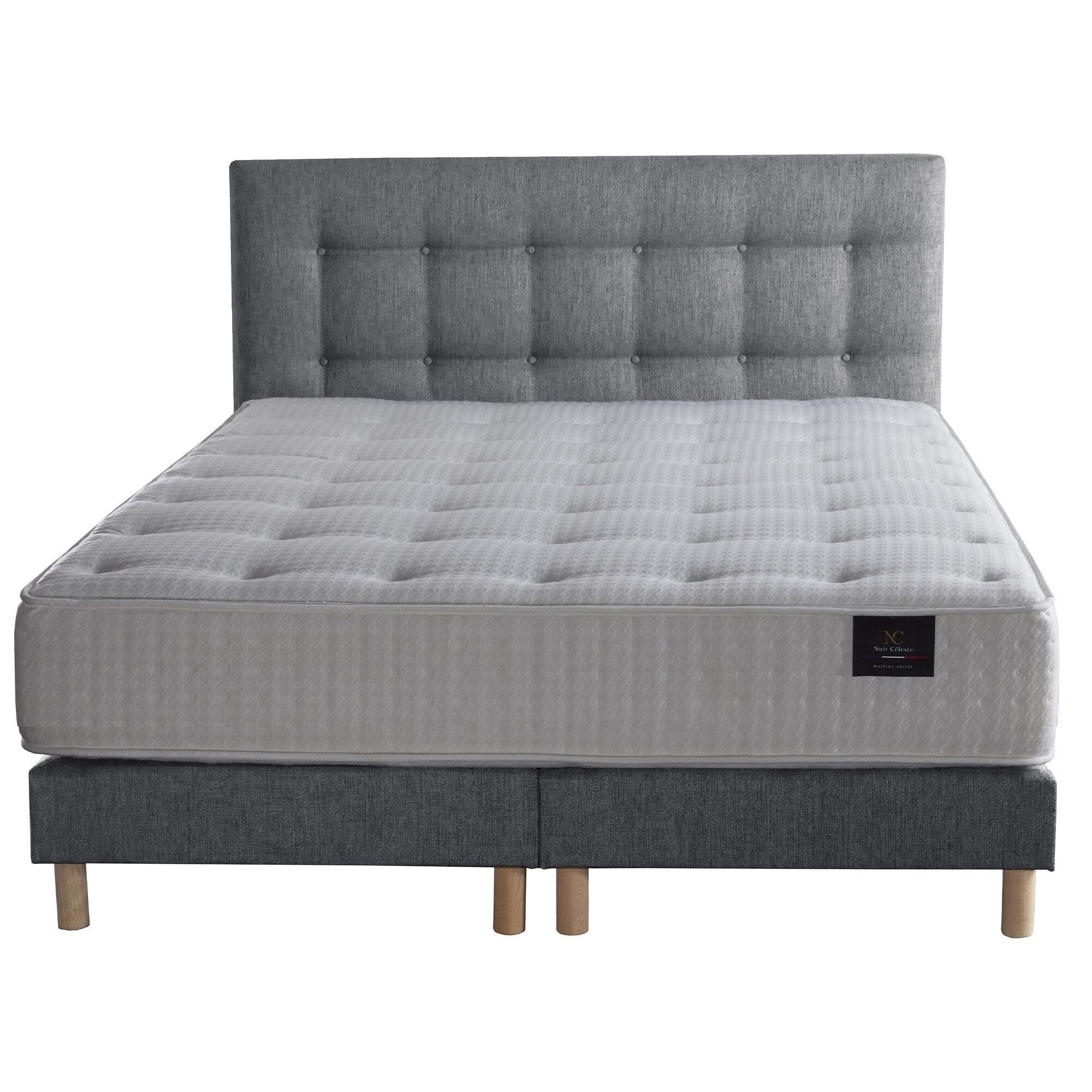 Ensemble Hécate 2 + tête de lit capitonnée - Matelas ressorts ensachés Mémoire de forme