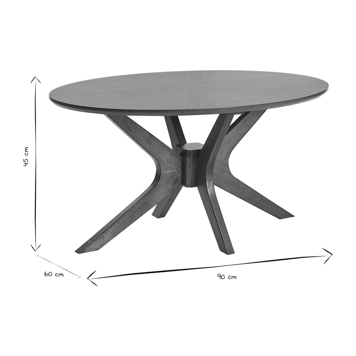 Table basse ovale bois foncé noyer L90 cm DIELLI