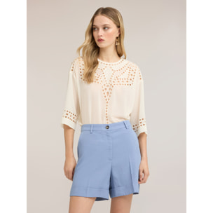 Motivi - Blusa in georgette con ricami ajouré - Beige