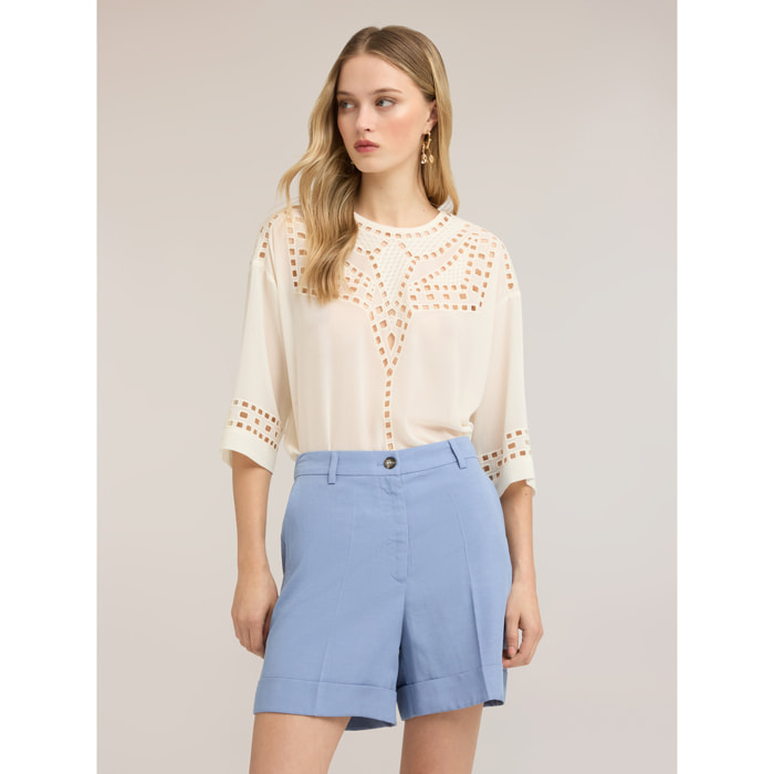 Motivi - Blusa in georgette con ricami ajouré - Beige