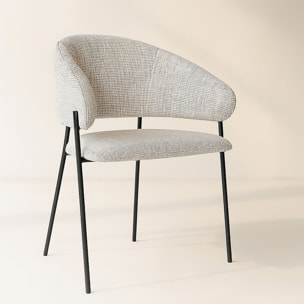 Lot de 2 fauteuils de table en tissu beige et pieds en métal noir EROS