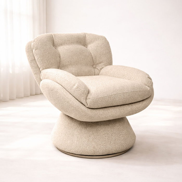 Fauteuil pivotant en tissu beige GUSTAVE