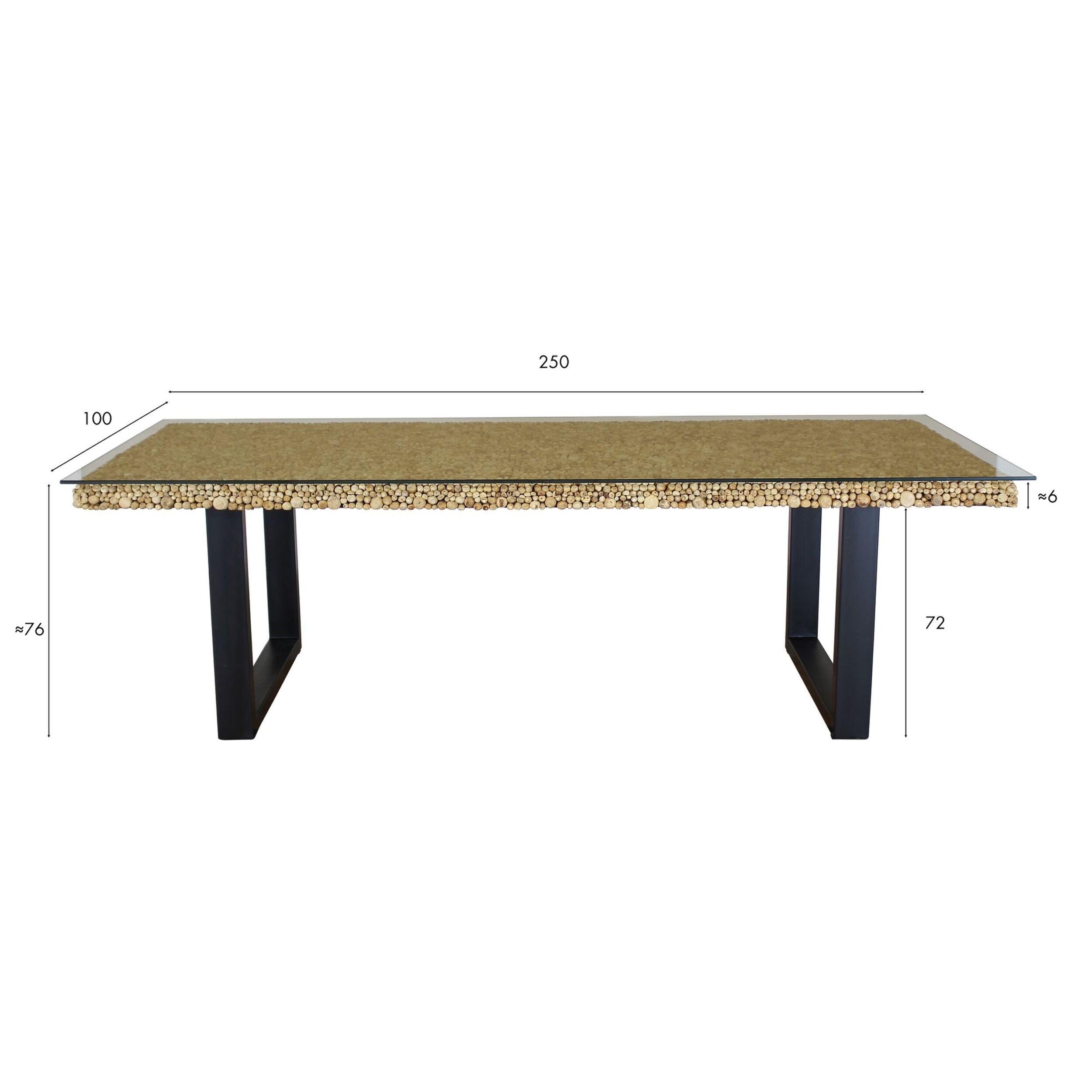 TABLE  EN BOIS FLOTTÉ VERRE 2.50M PIEDS METAL NOIR FLOTSPERDUS