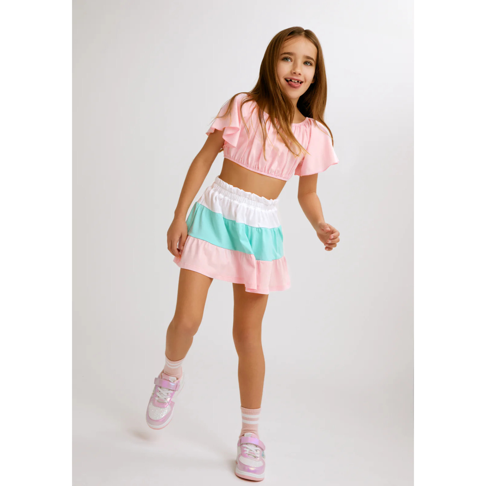 Camiseta de Niña Con Volantes Rosa