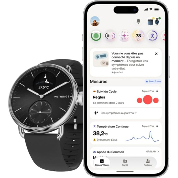Montre santé WITHINGS Scanwatch 2 - 38mm Noire