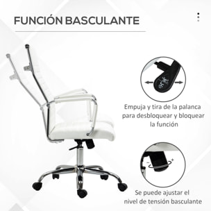 Silla de Oficina Silla de Escritorio Giratoria 360° Basculante con Altura Ajustable y Reposabrazos Tapizado en Piel Sintética 54x62x104-114 cm Blanco