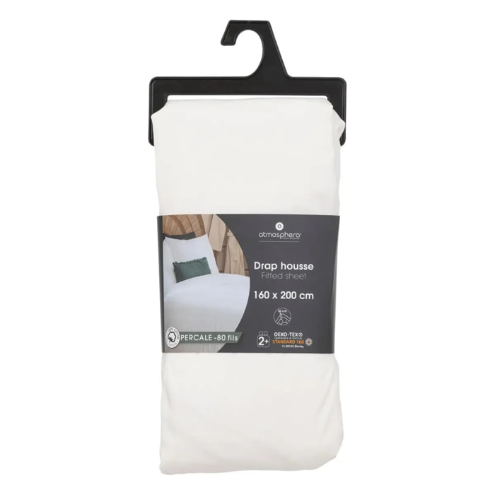 Drap-housse - percale - blanc - 160x200 cm