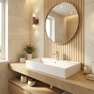 Lavabo 80,5 x 46,5 cm à suspendre ou à poser – blanc brillant – avec trop-plein et trou de robinetterie – SAT Infinitio