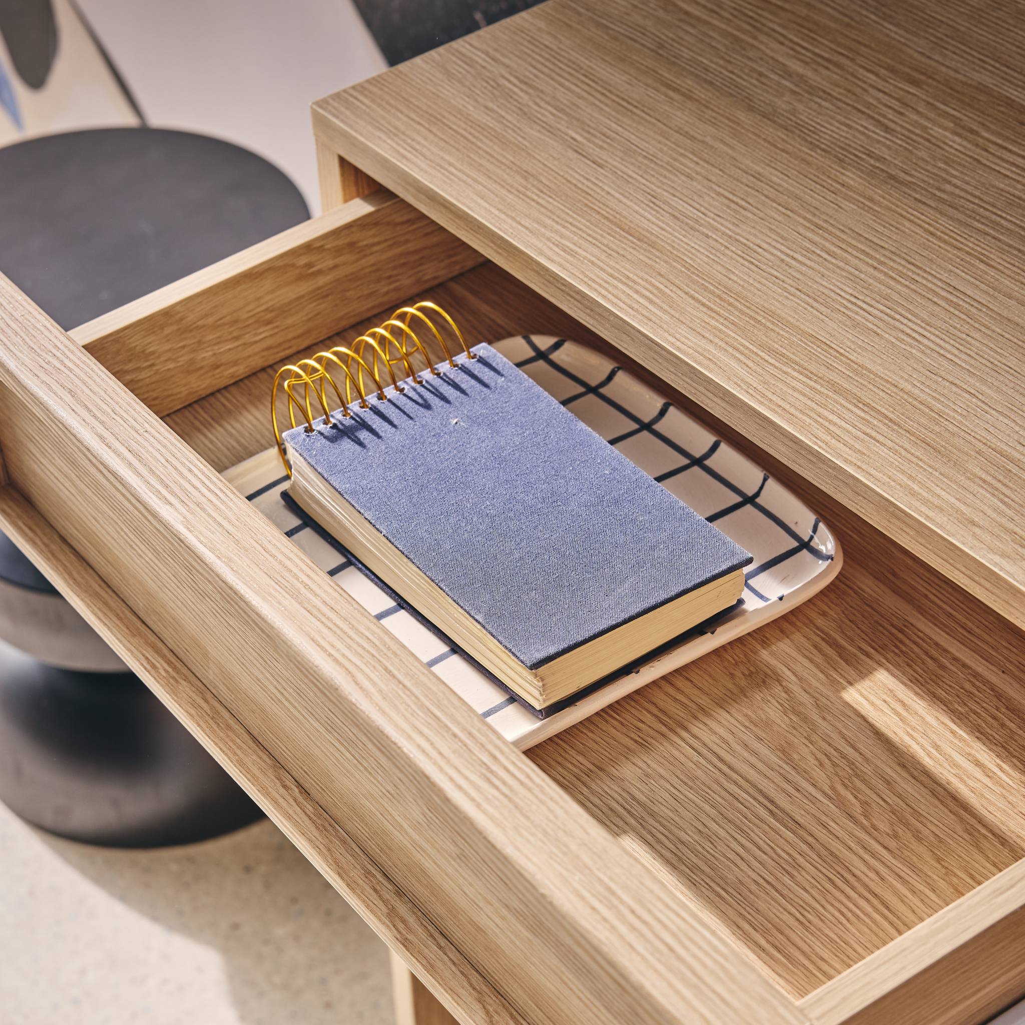 Console effet bois naturel 2 tiroirs et étagère - L 100 x P 33 x H 78cm - Kuba