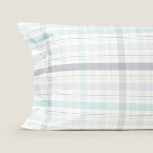 Funda de almohada de algodón 180 hilos cuadros Newren color agua marina 100% Algodón