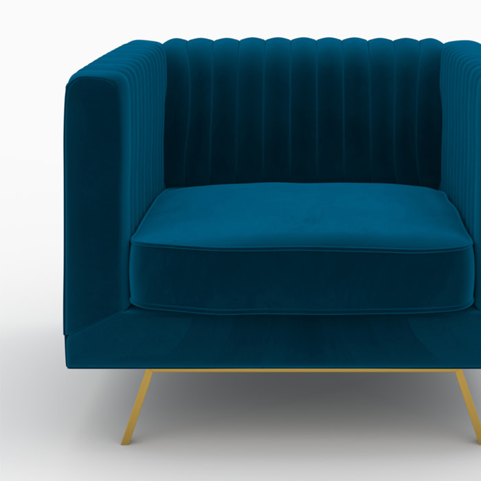 Ensemble canapé et fauteuil en velours bleu 3 places - Gatsby