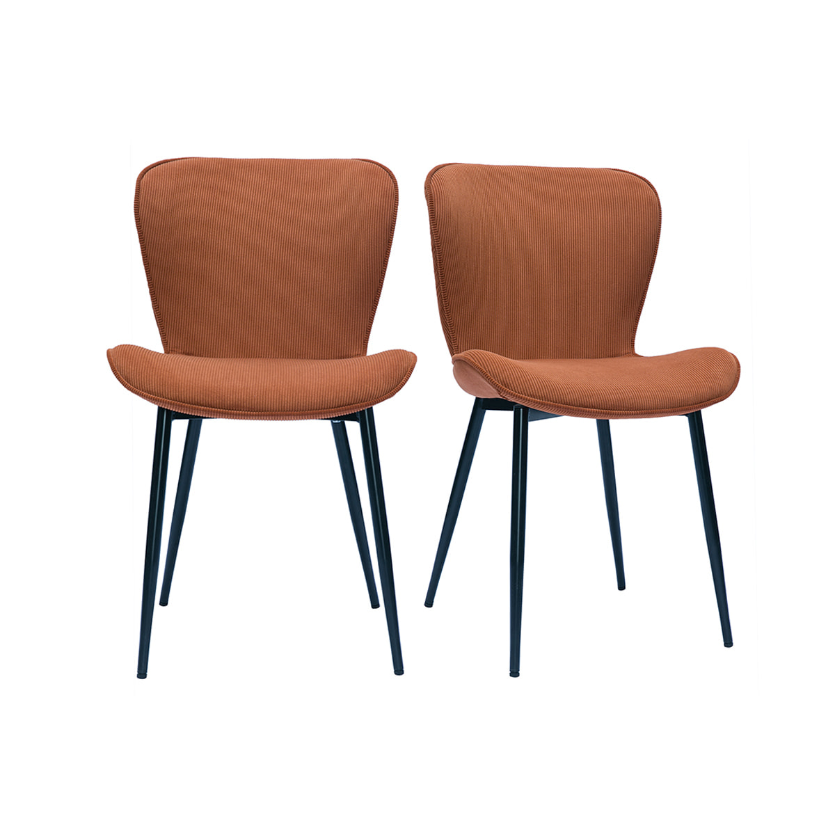 Chaises design en tissu velours côtelé terre brûlée et métal noir (lot de 2) ADDICT