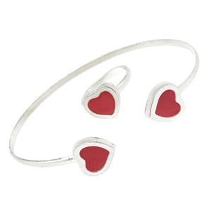 Conjunto Colors Corazón Pulsera y anillo plata 10µ Rojo