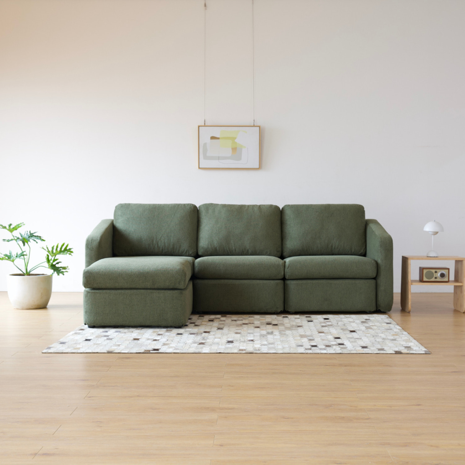 Canapé modulable 3 places vert avec pouf GALEGO