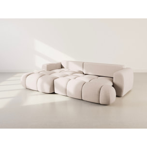 Yulin - Canapé d'angle gauche 4 places convertible avec coffre en tissu bouclette - Beige