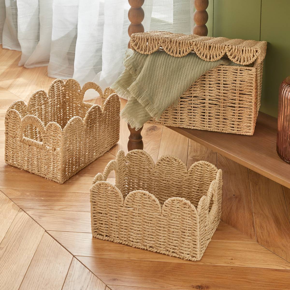 Lot de 3 cagettes Cyrielle rectangulaire beige
