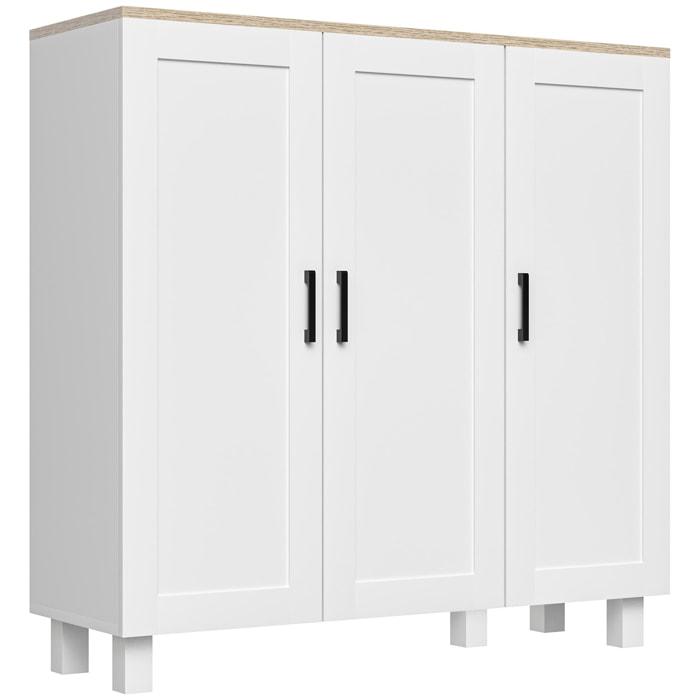 Aparador de Cocina Armario de Salón Mueble Buffet con 3 Puertas y Estantes Ajustables para Comedor Dormitorio Estilo Nórdico 90x30x90 cm Blanco