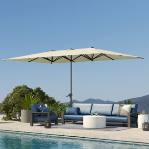 Sombrilla Doble 4,5x2,6 m Sombrilla Terraza Exterior con Manivela Poste de Aluminio Impermeable y Protección UV50+ Parasol Grande para Terraza Playa Piscina Crema