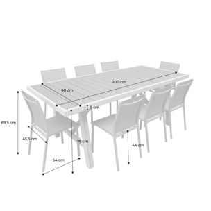 Table de jardin bois d'acacia et aluminium + 8 assises ELDORA + BUFFALO