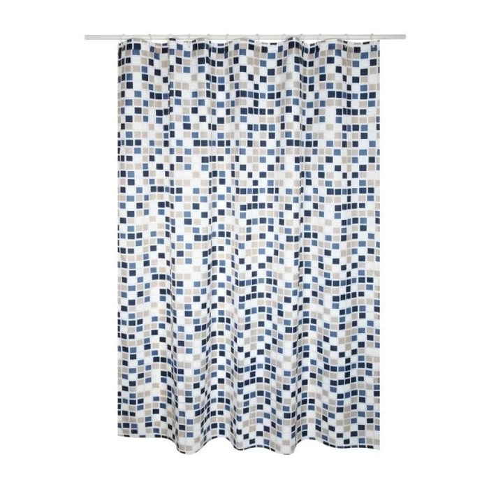 Rideau de douche Polyester MOSAIKO 180x200cm QUALITà PREMIUM Bleu & Beige - Anneaux inclus MSV