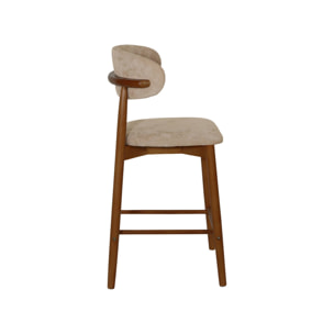 Tabouret de bar bois d'hévéa noyer et tissu chenille (lot de 2)  PAOLA