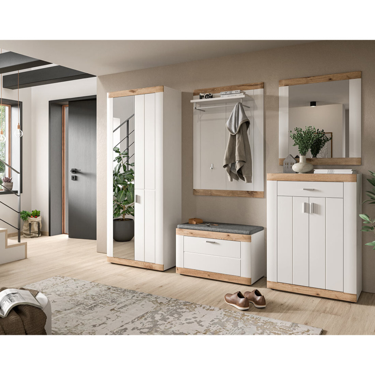 Coventry - meuble à chaussures - blanc et bois - 73x104 cm - Bois / Blanc
