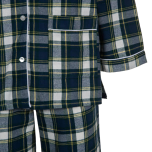 PIGIAMA DONNA in flanella scozzese verde, blu e bianco