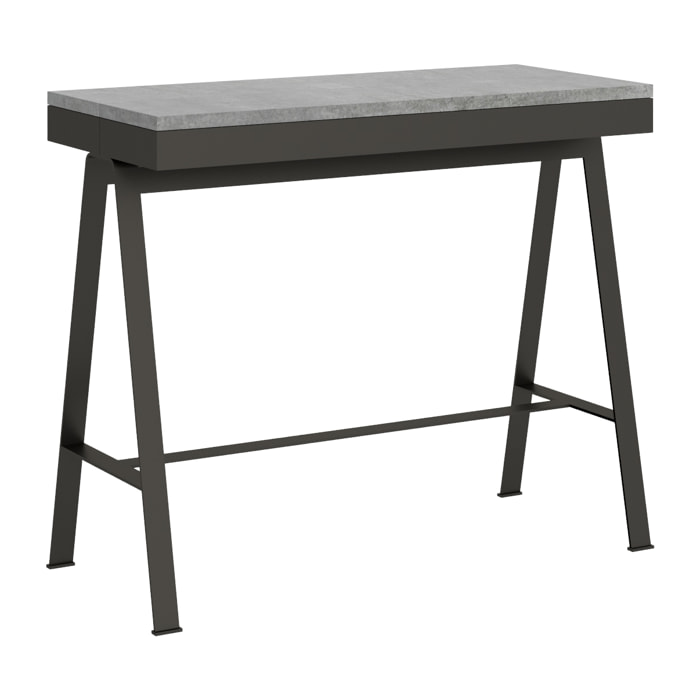 Console extensible 90x40/300 cm Banco Evolution Gris Béton cadre Anthracite