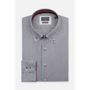 Camicia Uomo 2 Bottoni Button Down Slim Popeline Riga Media Bianco/Nero