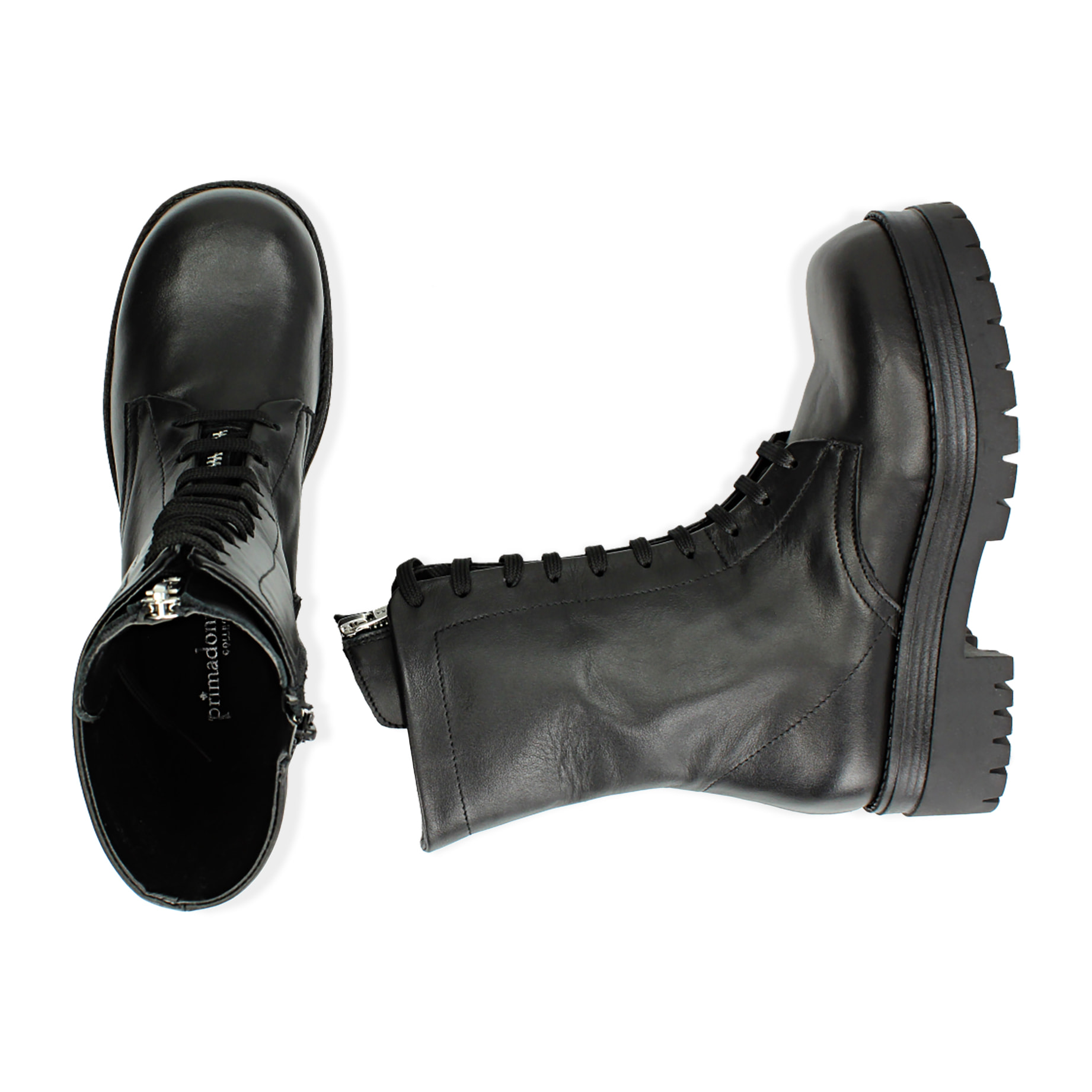 Botas militares de piel de becerro negras, tacón de 5 cm.