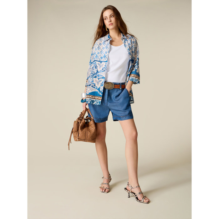 Oltre - Short en tencel efecto denim - Azul