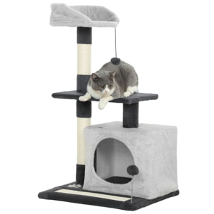 Árbol Rascador para Gatos, Árbol para Gatos 85 cm, Torre Escalador con Plataformas, Cueva, Postes Rascadores, Tapete de Sisal, Bolas, Gris Claro y Negro