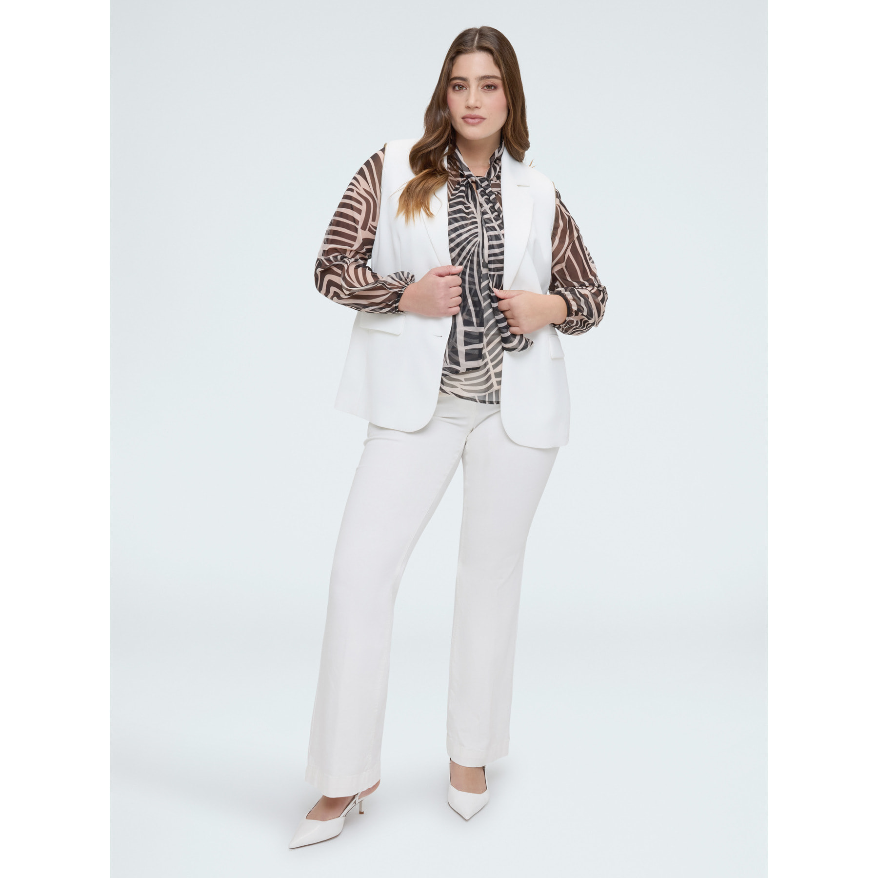 Fiorella Rubino - Blusa in georgette con stampa e fiocco - Bianco