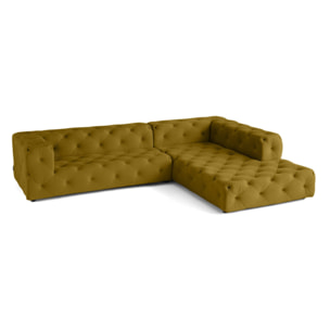 Gallata - canapé Chesterfield d'angle droit - 5 places - en velours - Jaune