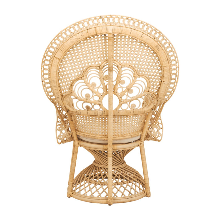 Fauteuil en rotin naturel et coussin blanc - Eloa