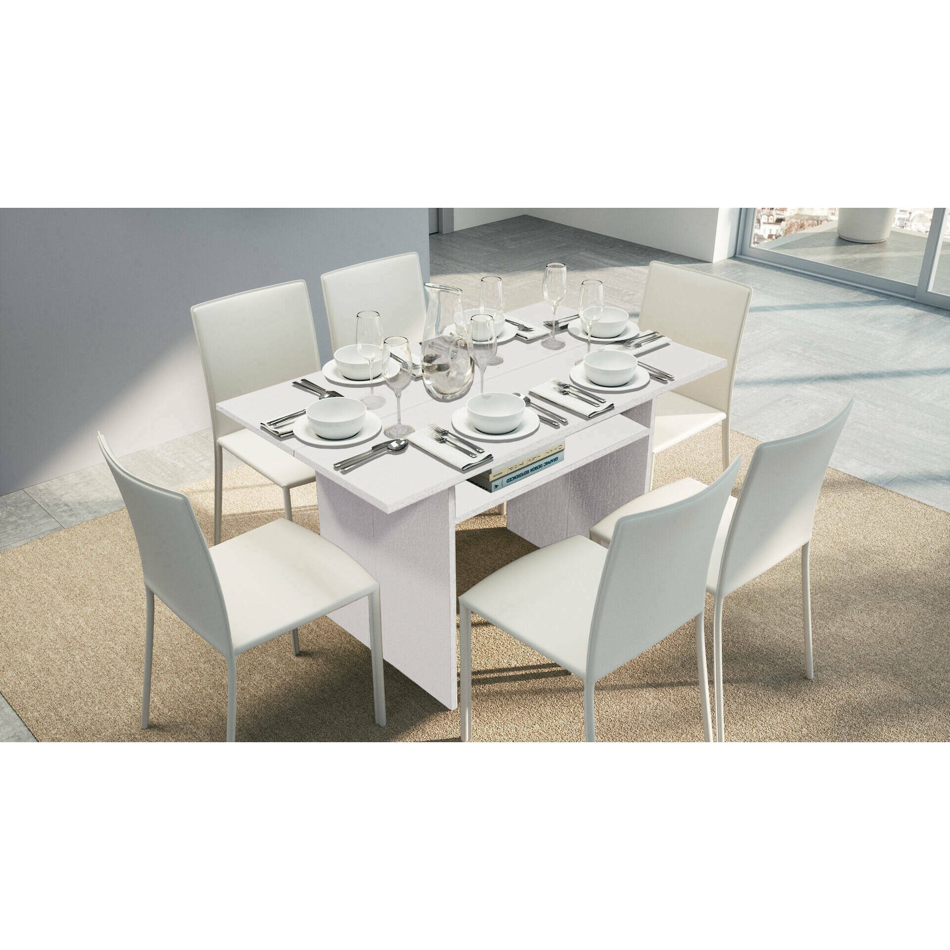 Consolle allungabile Agrippino, Tavolo da pranzo con apertura a libro, Consolle multiuso allungabile, 100% Made in Italy, 120x70h75 cm, Bianco