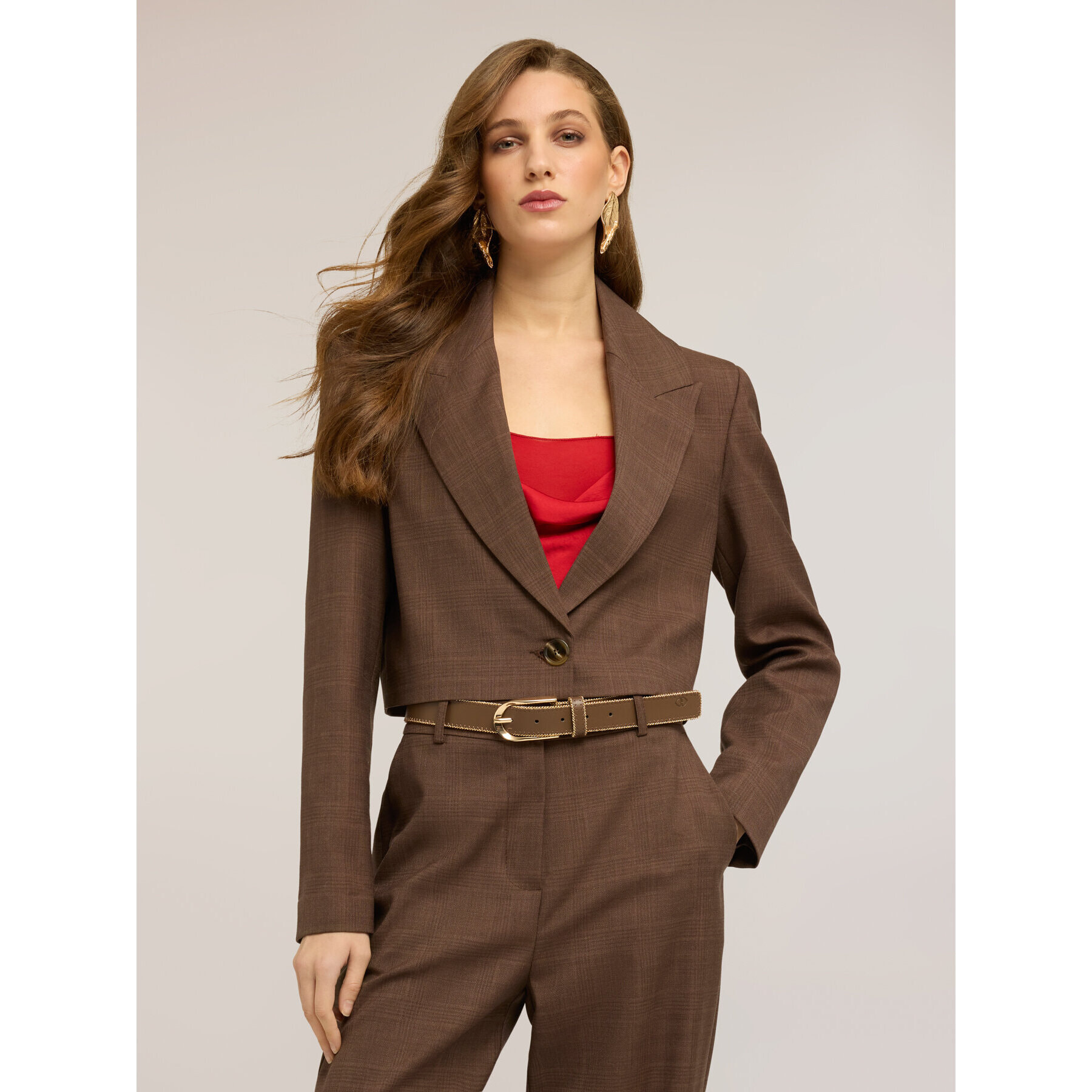 Motivi - Giacca spencer fantasia check - Marrone