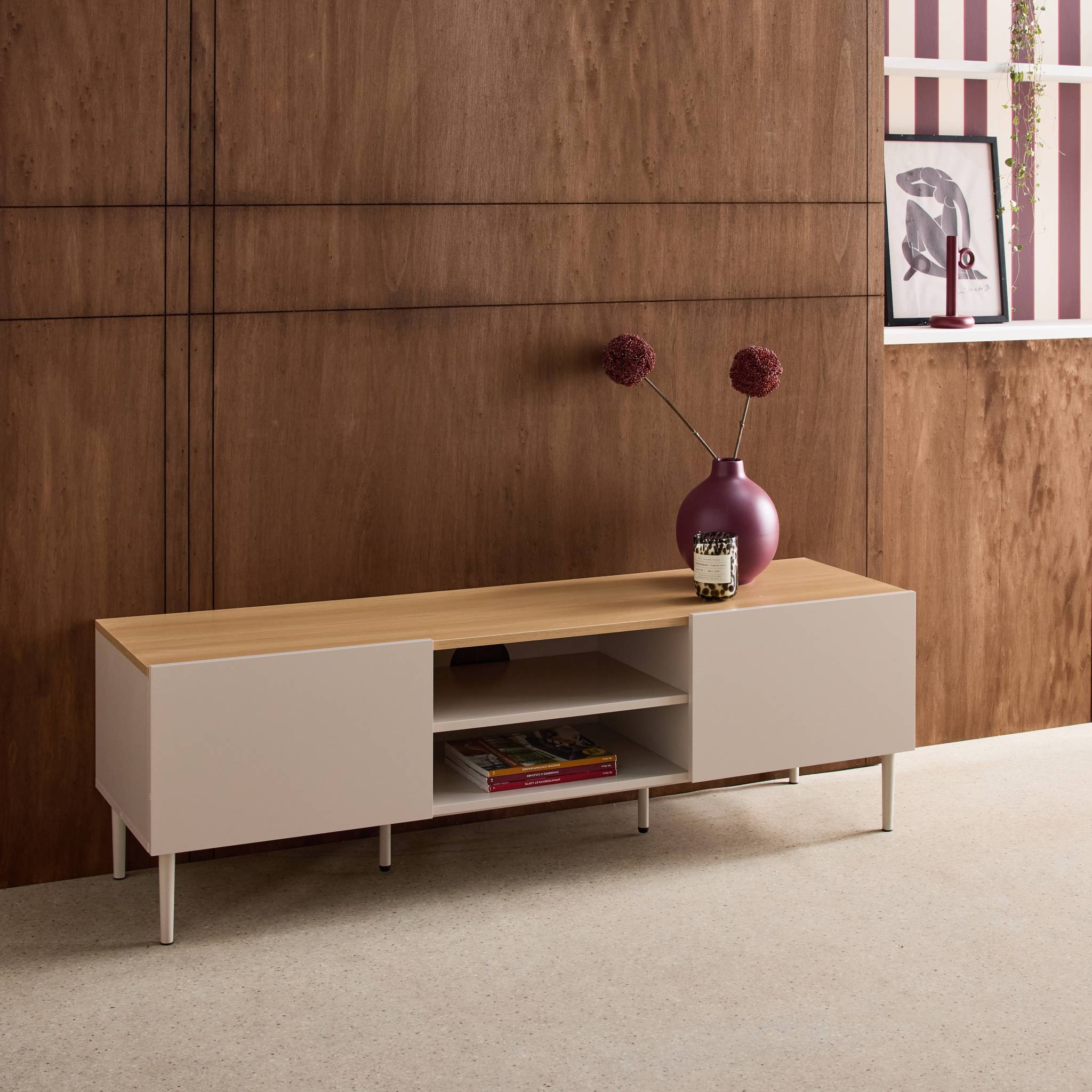 Meuble TV métal et décor bois 2 portes 140cm ASHTON