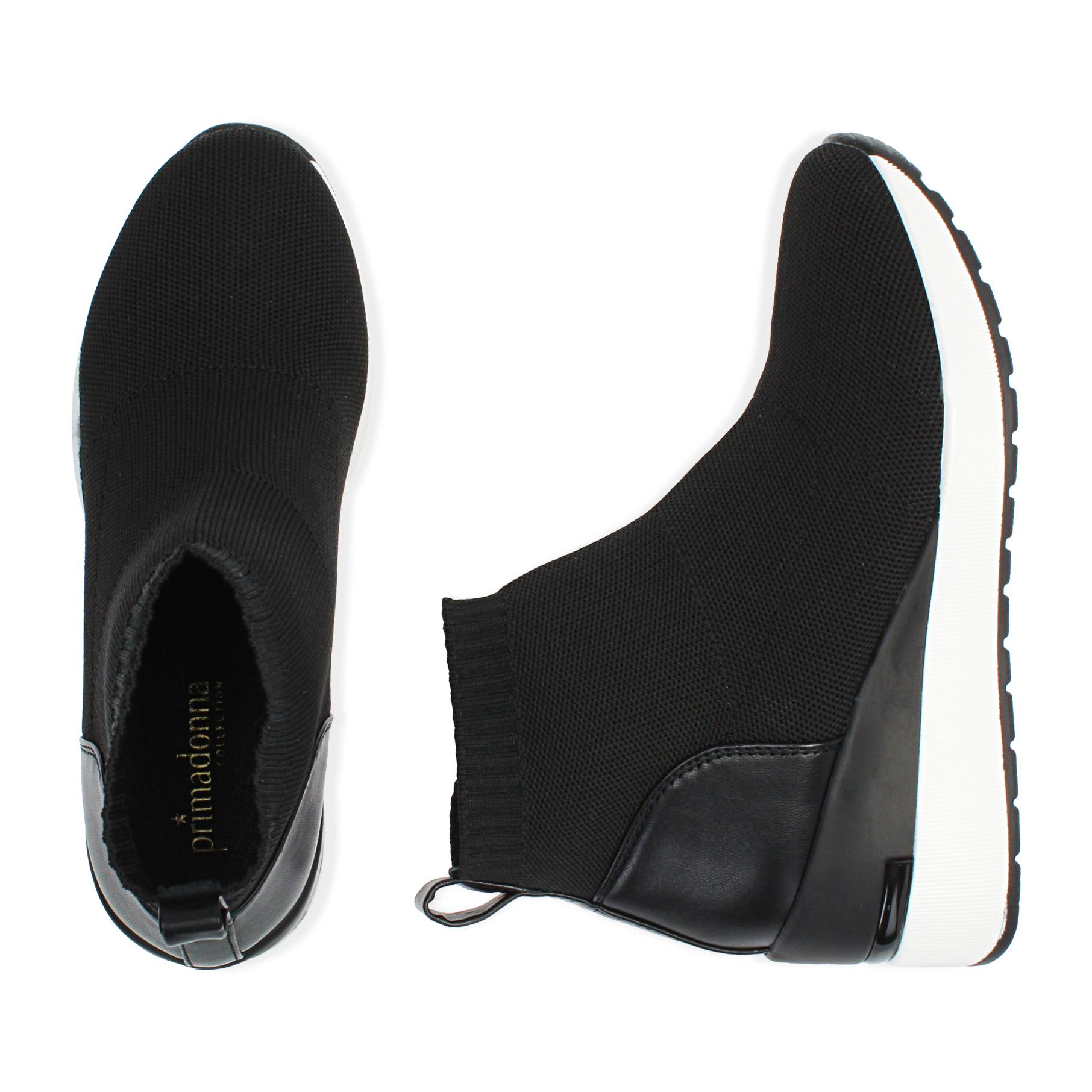 Slip-on nere in tessuto, zeppa 7 cm