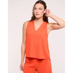 Blusa Lino Fluida Sin Mangas Naranja - Ariana