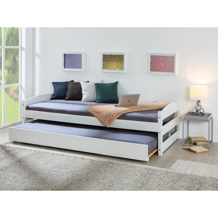 Letto singolo con secondo letto a ribalta, 209 x 62 x 97, Bianco