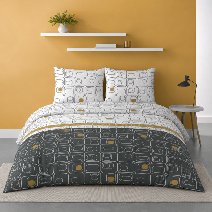 Parure de couette 3pcs 100% microfibre - gris blanc ocre